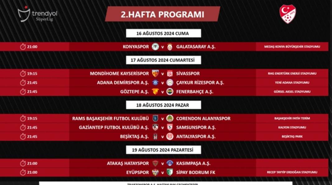 İşte Süper Lig'in ilk 2 hafta programı! 2